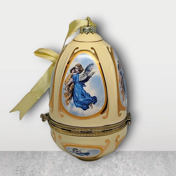 Mr. Christmas Musical Egg Ornament Music Box Porcelain Valerie Parr Hill Angels - Picture 8 of 12